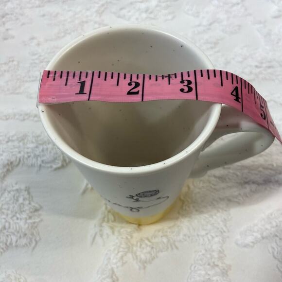 SHEFFIELD HOME Mug "COURAGE" Flower Speckled 2 Tone Bone/Yellow Ceramic 16oz - Picture 5 of 6